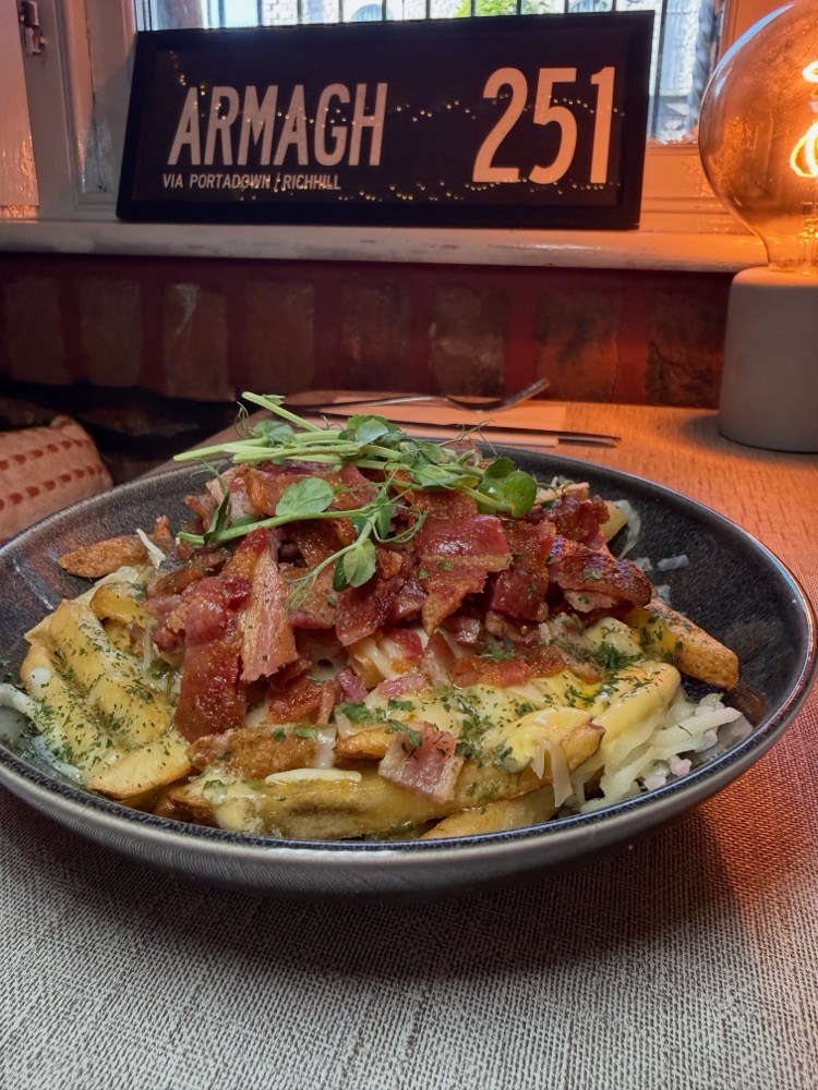4C bacon loaded fries with melted cheese and garlic butter
