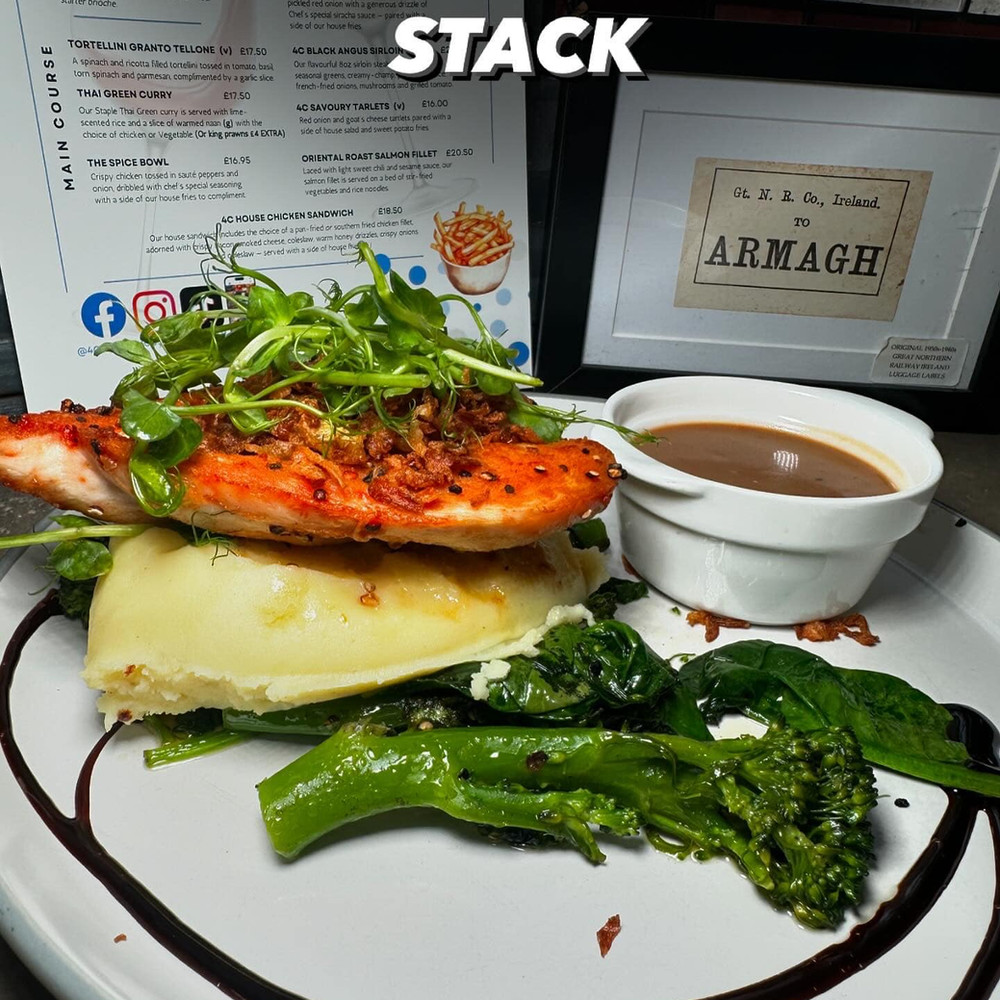 Creamy chicken stack on champ